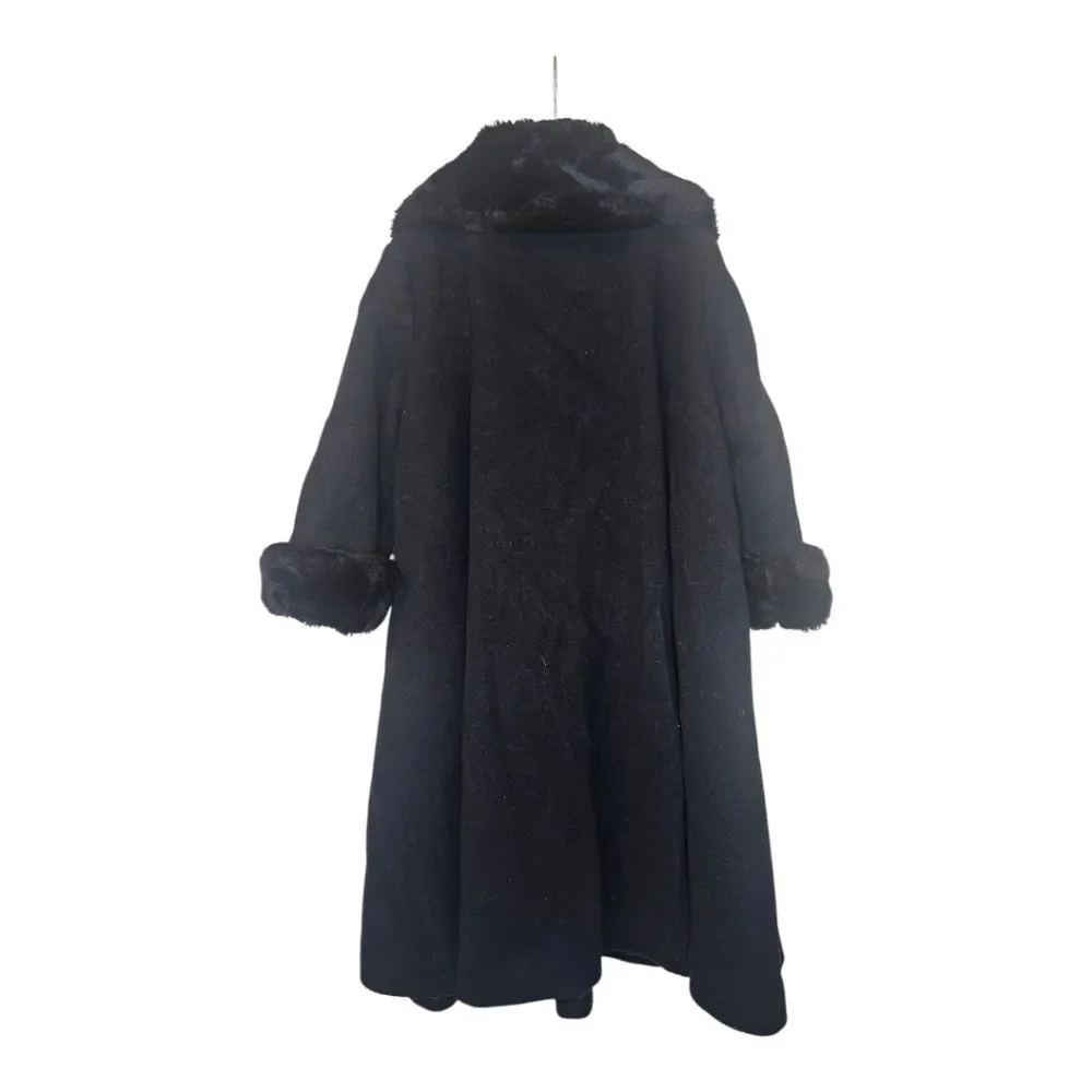 HELENA Neiman Marcus Girls Black Wool Faux Fur Trim‎ Dress Coat - Size 5